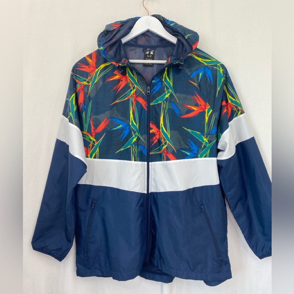 Russell Athletic Lightweight Windbreaker Zip Up Jacket Blue Tropical Men's XL 46